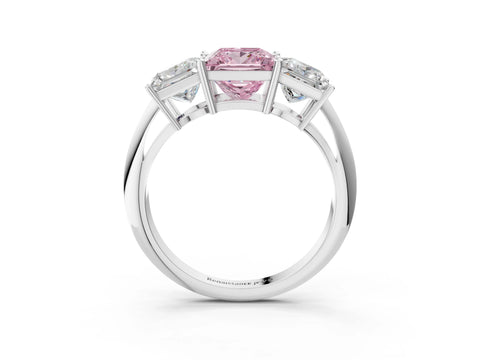White gold Three-Stone Fancy Pink Princess Cut Cut Diamond Engagement Ring with Prong Setting on a White Gold Band_15