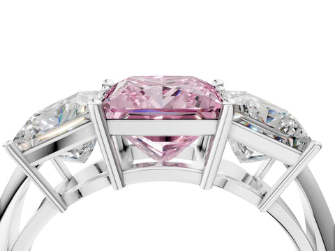 White gold Three-Stone Fancy Pink Princess Cut Cut Diamond Engagement Ring with Prong Setting on a White Gold Band_16