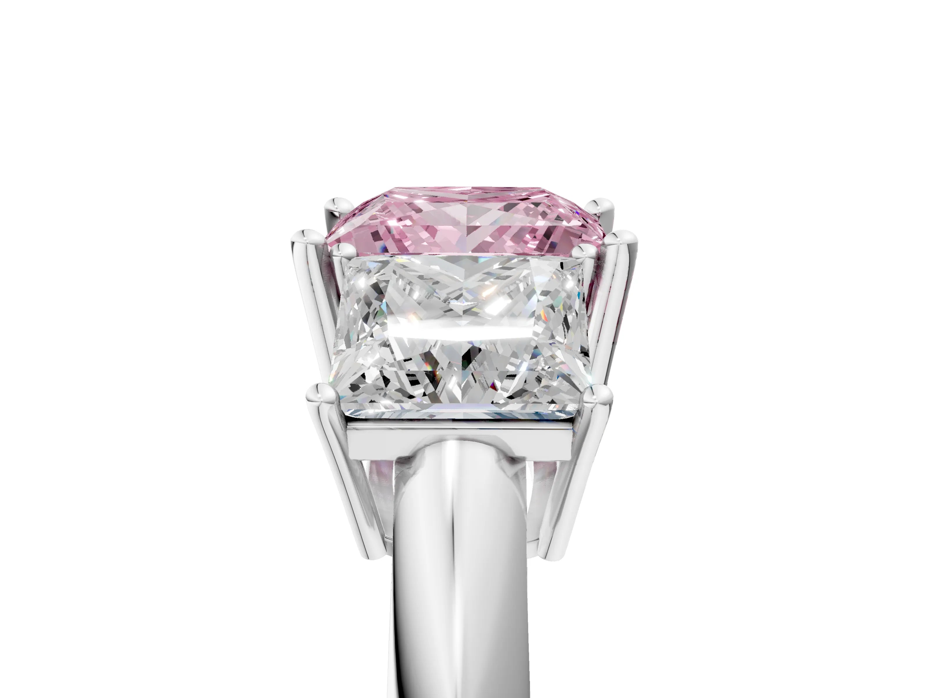 White gold Three-Stone Fancy Pink Princess Cut Cut Diamond Engagement Ring with Prong Setting on a White Gold Band_17