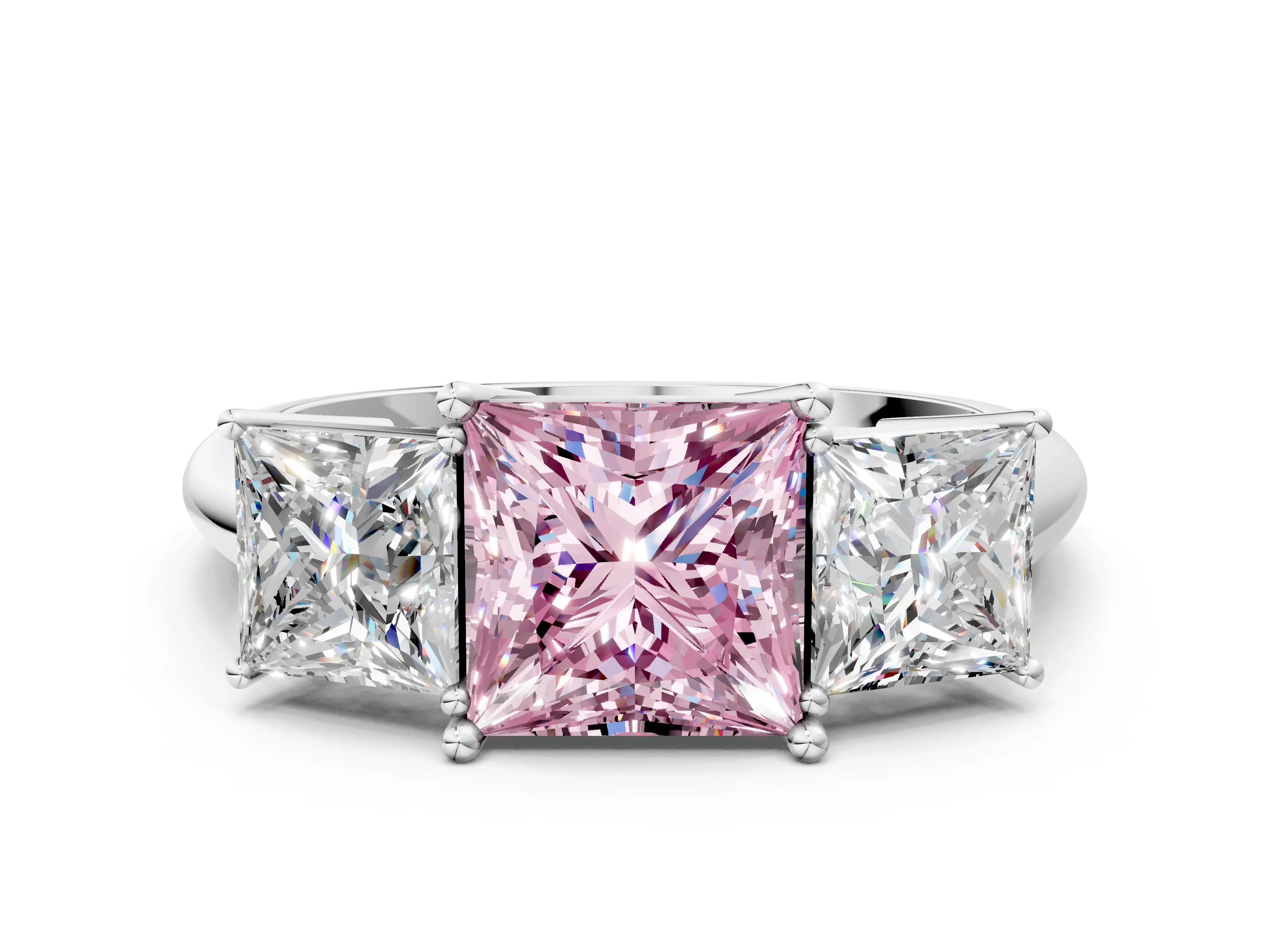 White gold Three-Stone Fancy Pink Princess Cut Cut Diamond Engagement Ring with Prong Setting on a White Gold Band_30
