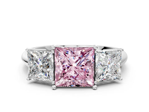 White gold Three-Stone Fancy Pink Princess Cut Cut Diamond Engagement Ring with Prong Setting on a White Gold Band_30