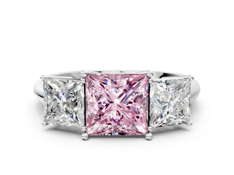 White gold Three-Stone Fancy Pink Princess Cut Cut Diamond Engagement Ring with Prong Setting on a White Gold Band_43