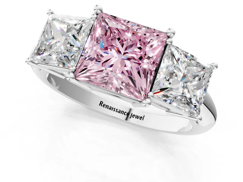 White gold Three-Stone Fancy Pink Princess Cut Cut Diamond Engagement Ring with Prong Setting on a White Gold Band_44