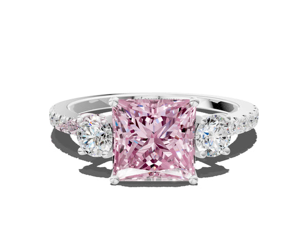 White gold Three-Stone Fancy Pink Princess Cut Cut Diamond Pavé Band with Prong Setting