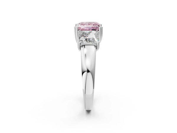 Platinum Three-Stone Fancy Pink Princess Cut Cut Diamond Ring with Channel Set Band and Four-Prong Setting