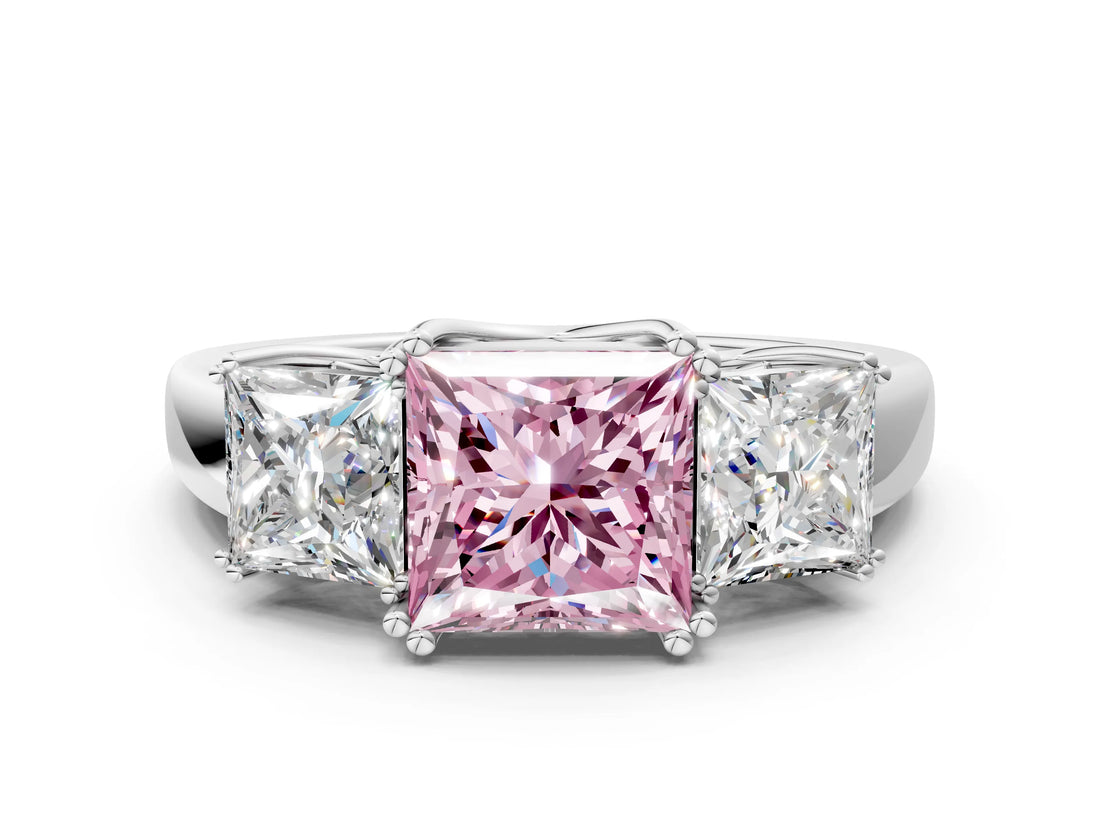 White gold Three-Stone Fancy Pink Princess Cut Cut Diamond Ring with Channel Set Band and Four-Prong Setting_24