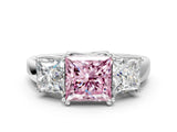White gold Three-Stone Fancy Pink Princess Cut Cut Diamond Ring with Channel Set Band and Four-Prong Setting_24