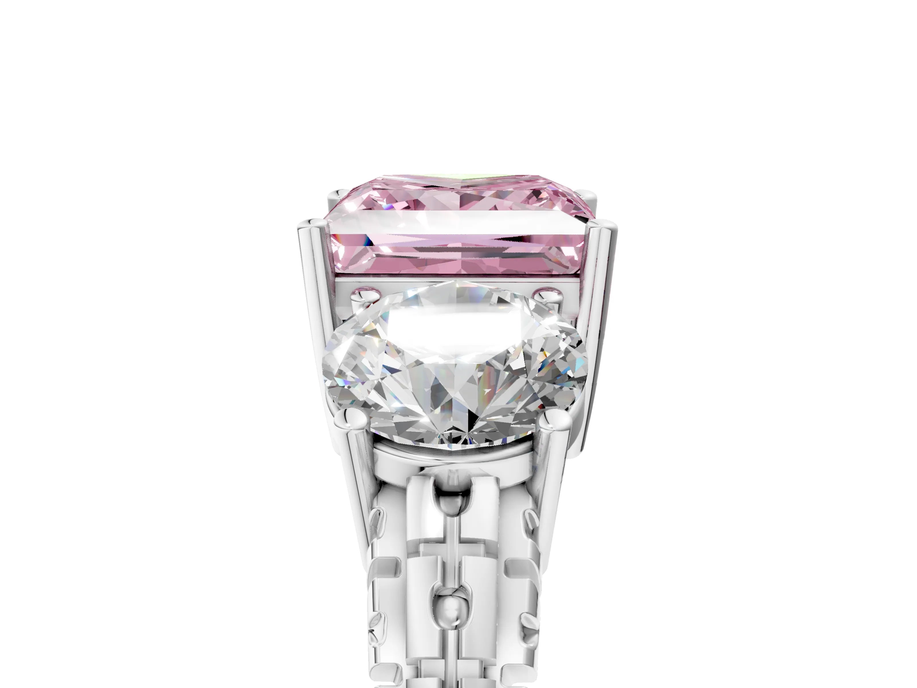 White gold Three-Stone Fancy Pink Princess Cut Cut Diamond Ring with Channel-Set Band and Prong Setting_5