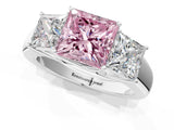 White gold Three-Stone Fancy Pink Princess Cut Cut Diamond Ring with Prong Setting and Classic Band_1