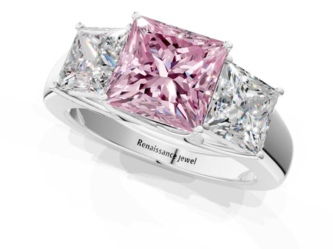 White gold Three-Stone Fancy Pink Princess Cut Cut Diamond Ring with Prong Setting and Classic Band_1