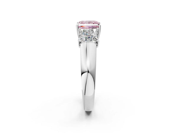 Platinum Three-Stone Fancy Pink Princess Cut Cut Diamond Ring with Prong Setting and Classic Band