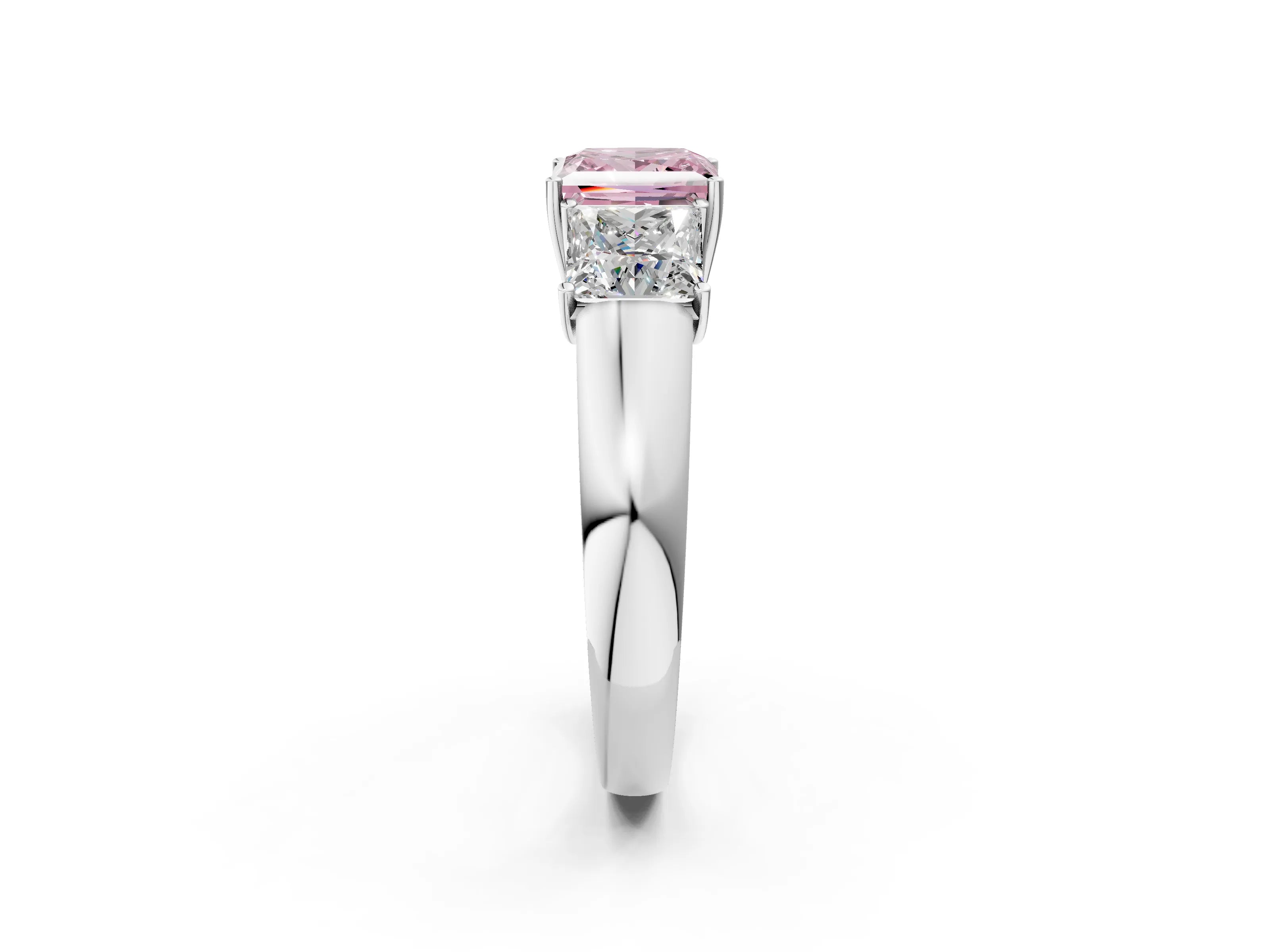 White gold Three-Stone Fancy Pink Princess Cut Cut Diamond Ring with Prong Setting and Classic Band_2