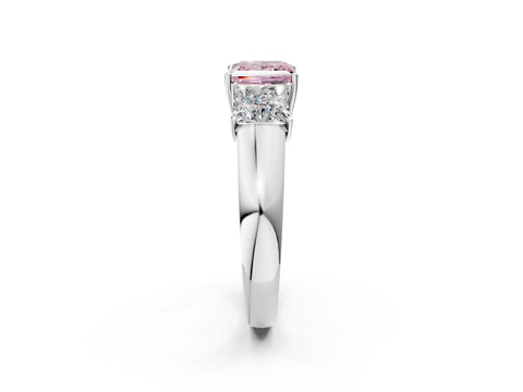 White gold Three-Stone Fancy Pink Princess Cut Cut Diamond Ring with Prong Setting and Classic Band_2