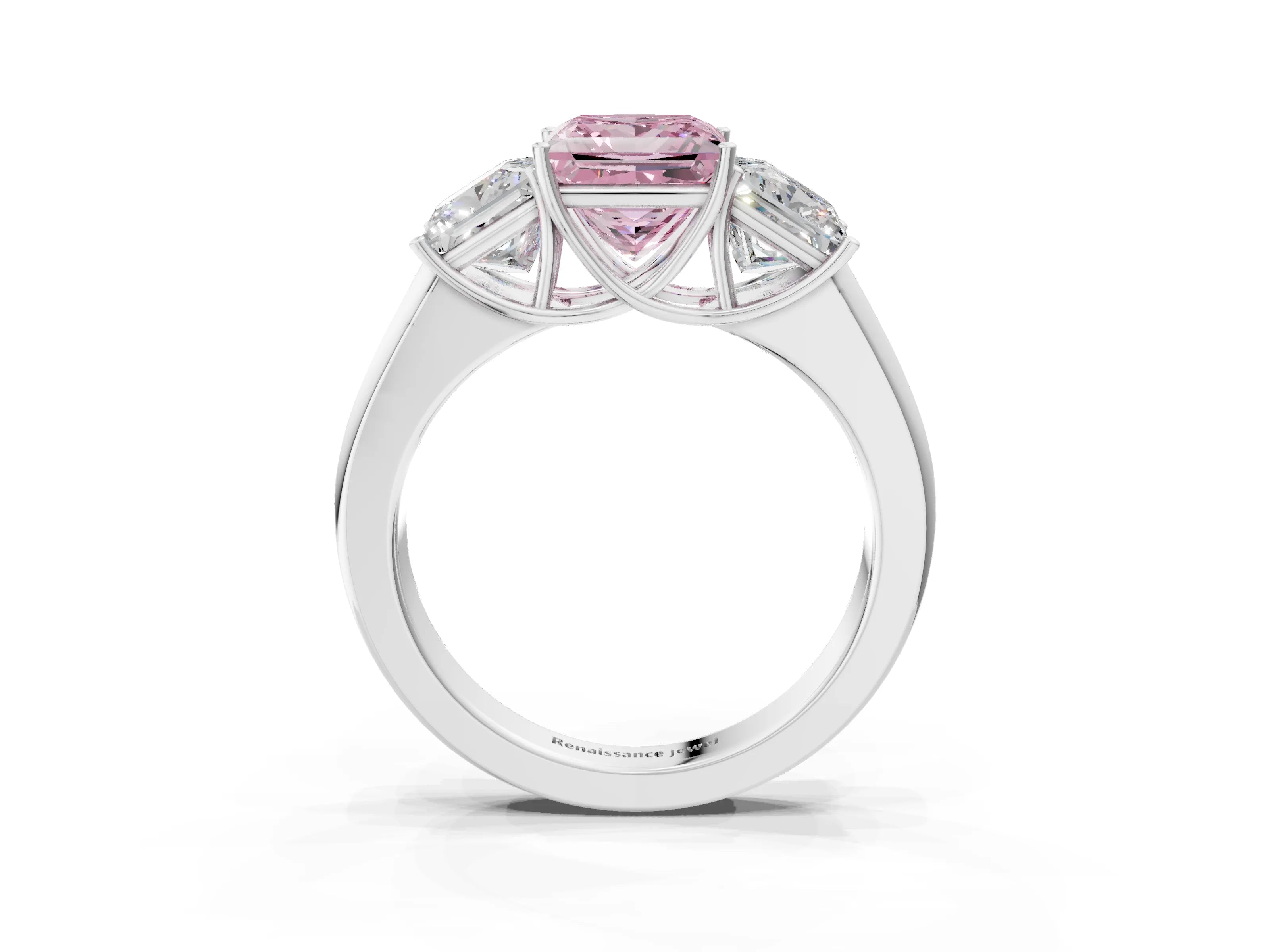 White gold Three-Stone Fancy Pink Princess Cut Cut Diamond Ring with Prong Setting and Classic Band_3