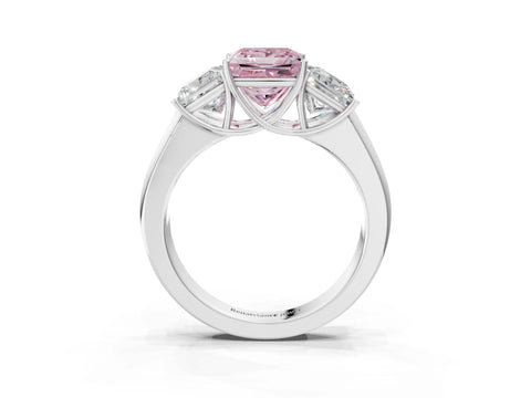 White gold Three-Stone Fancy Pink Princess Cut Cut Diamond Ring with Prong Setting and Classic Band_3