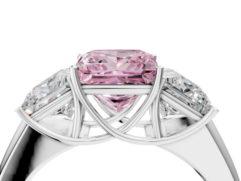White gold Three-Stone Fancy Pink Princess Cut Cut Diamond Ring with Prong Setting and Classic Band_4