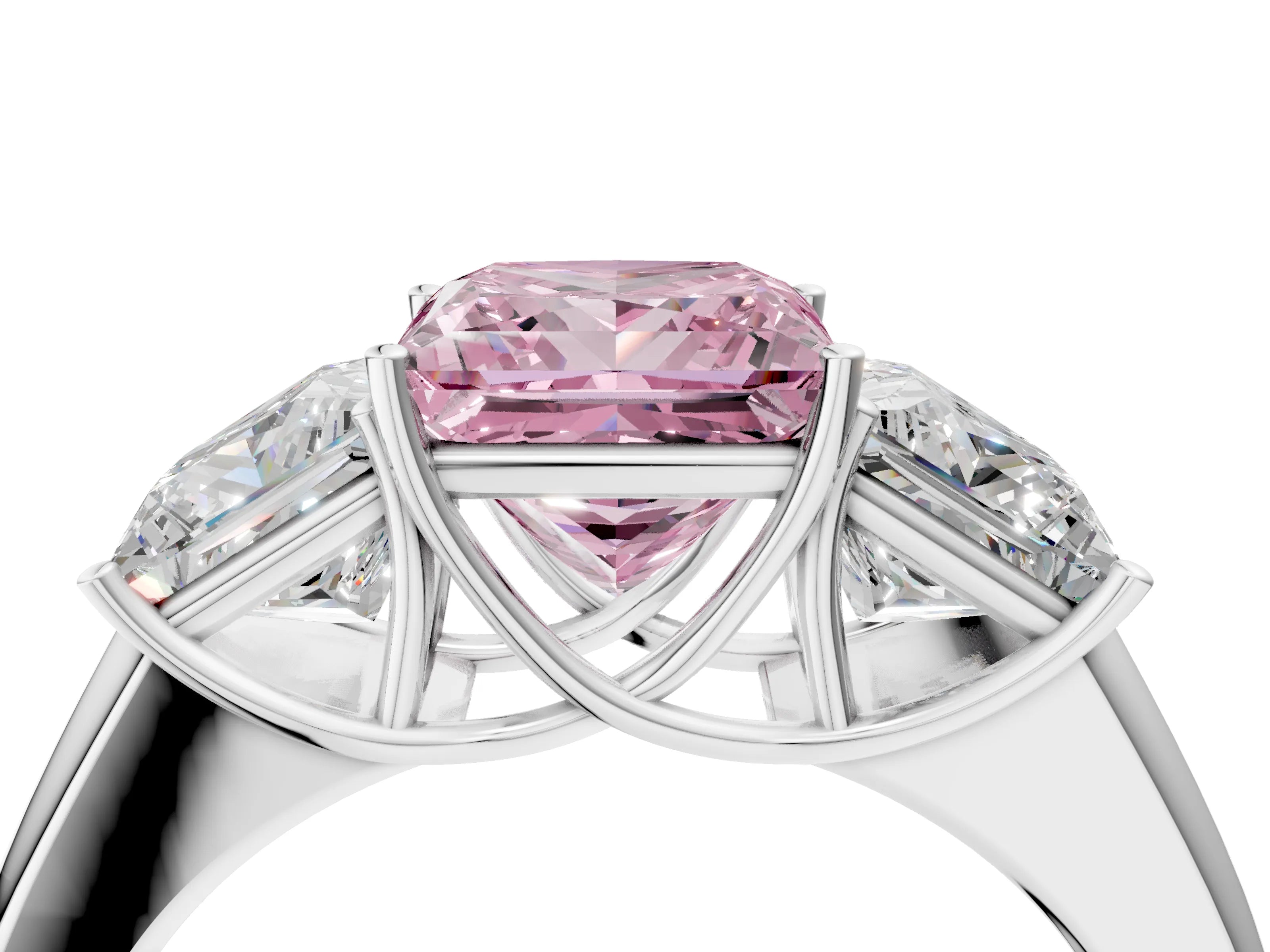 White gold Three-Stone Fancy Pink Princess Cut Cut Diamond Ring with Prong Setting and Classic Band_4