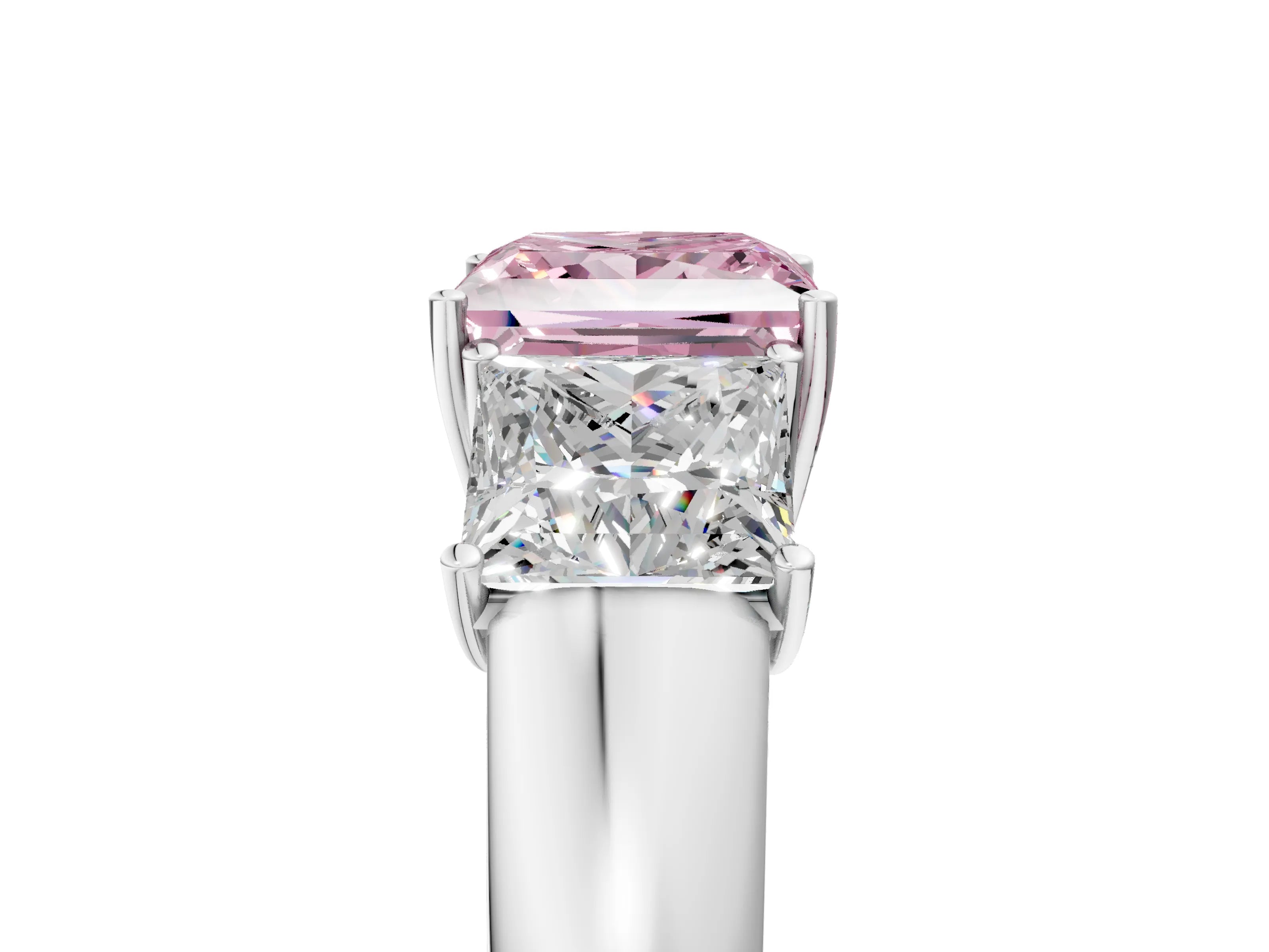White gold Three-Stone Fancy Pink Princess Cut Cut Diamond Ring with Prong Setting and Classic Band_5