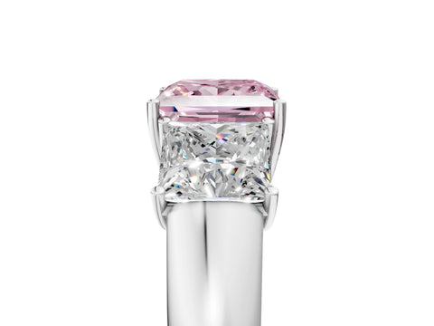 White gold Three-Stone Fancy Pink Princess Cut Cut Diamond Ring with Prong Setting and Classic Band_5