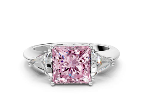 White gold Three-Stone Fancy Pink Princess Cut Cut Diamond Ring with Trillion Side Stones and Four-Prong Setting_11