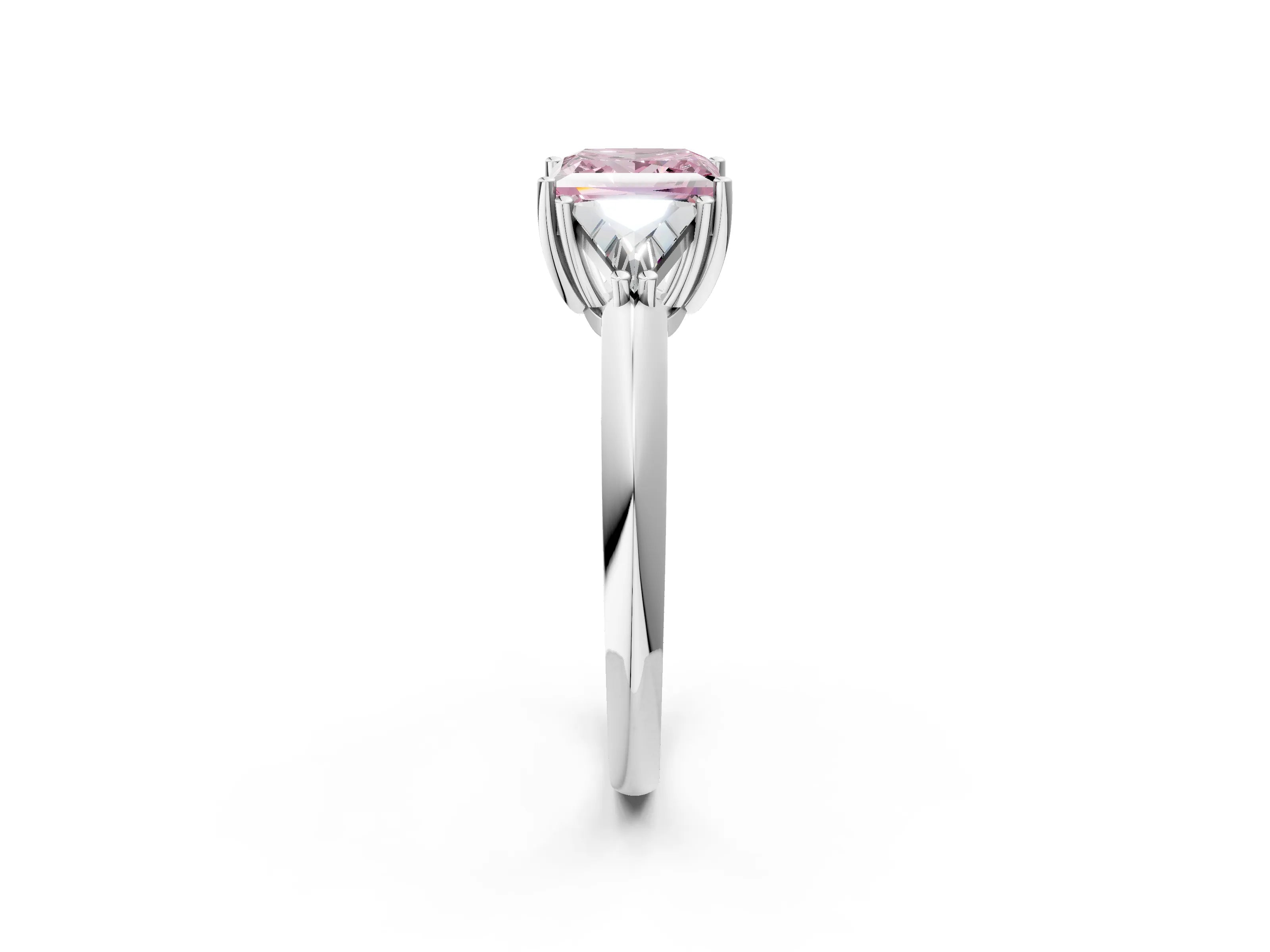 White gold Three-Stone Fancy Pink Princess Cut Cut Diamond Ring with Trillion Side Stones and Four-Prong Setting_13