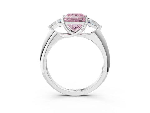 White gold Three-Stone Fancy Pink Princess Cut Cut Diamond Ring with Trillion Side Stones and Four-Prong Setting_14