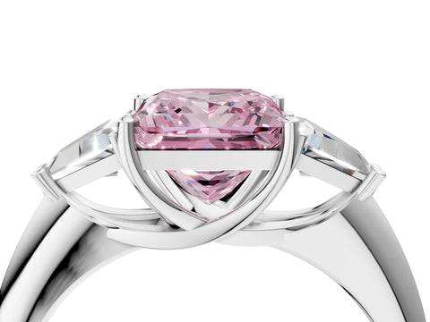 White gold Three-Stone Fancy Pink Princess Cut Cut Diamond Ring with Trillion Side Stones and Four-Prong Setting_15