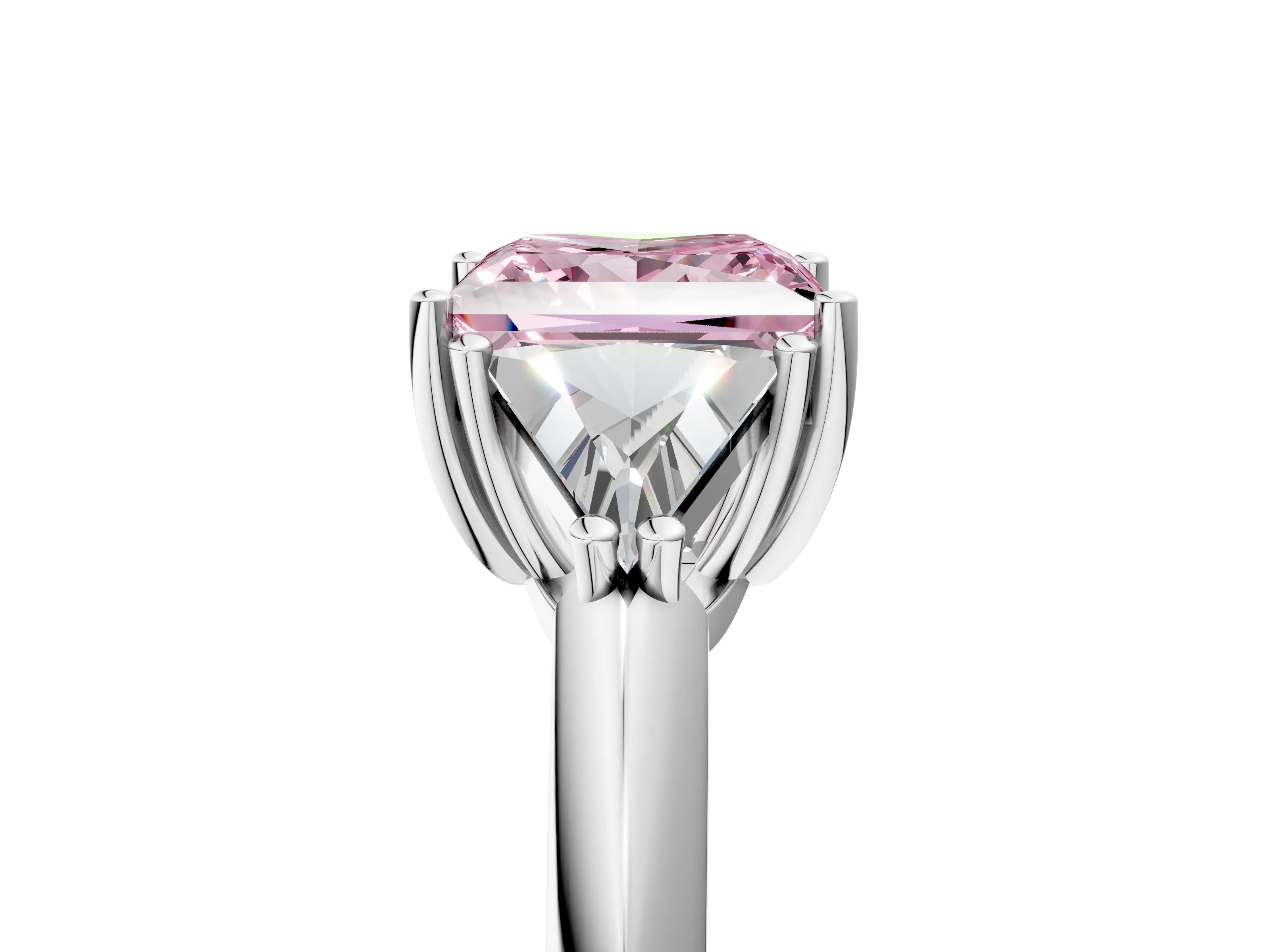 White gold Three-Stone Fancy Pink Princess Cut Cut Diamond Ring with Trillion Side Stones and Four-Prong Setting_16