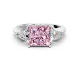 White gold Three-Stone Fancy Pink Princess Cut Cut Diamond Ring with Trillion Side Stones and Four-Prong Setting_23