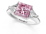 White gold Three-Stone Fancy Pink Princess Cut Cut Diamond Ring with Trillion Side Stones and Four-Prong Setting_24