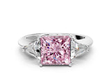 White gold Three-Stone Fancy Pink Princess Cut Cut Diamond Ring with Trillion Side Stones and Four-Prong Setting_35