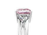White gold Three-Stone Fancy Pink Princess Cut Cut Diamond Ring with Trillion Side Stones on a Split Shank Band_17