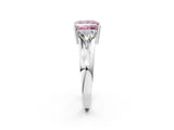 White gold Three-Stone Fancy Pink Princess Cut Cut Diamond Ring with Trillion Side Stones on a Split Shank Band_2