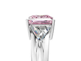 White gold Three-Stone Fancy Pink Princess Cut Cut Diamond Ring with Trillion Side Stones on a Split Shank Band_5