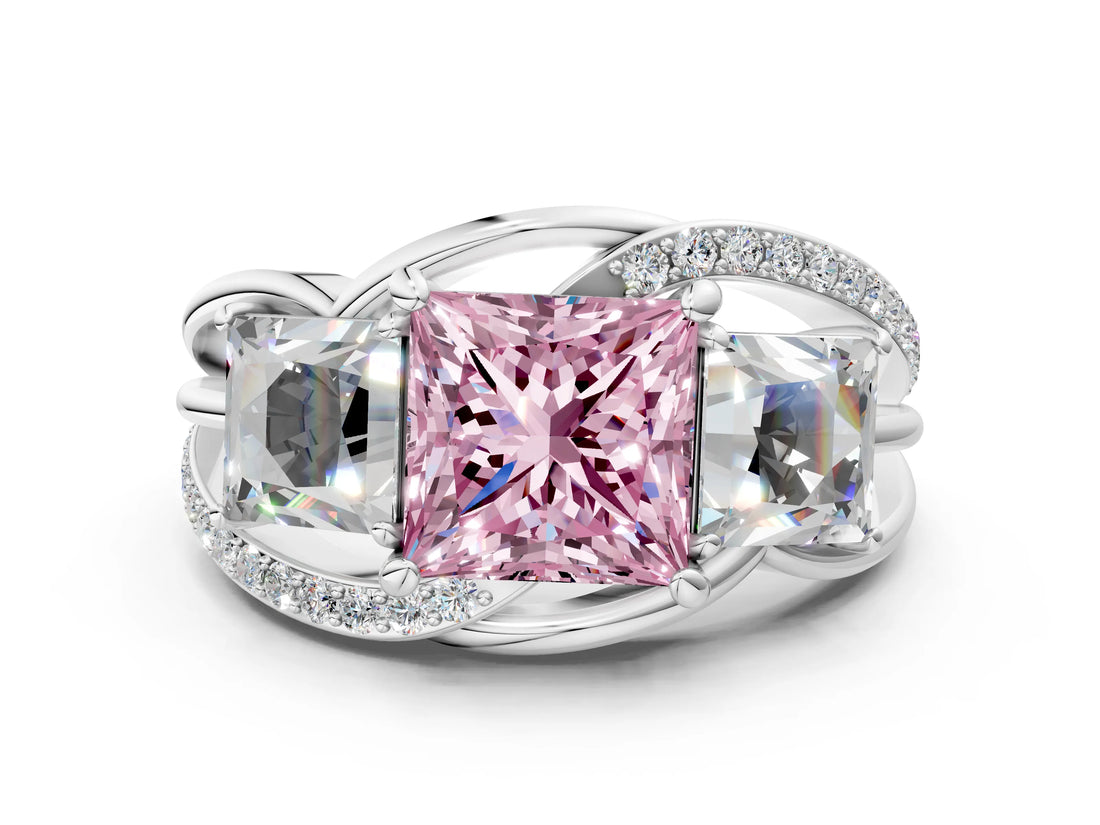 White gold Three-Stone Fancy Pink Princess Cut Cut Diamond Split Shank Prong Set Ring_24
