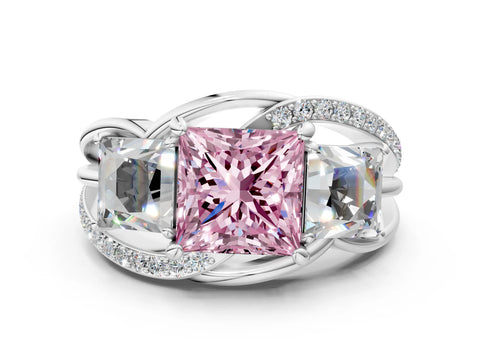 White gold Three-Stone Fancy Pink Princess Cut Cut Diamond Split Shank Prong Set Ring_24