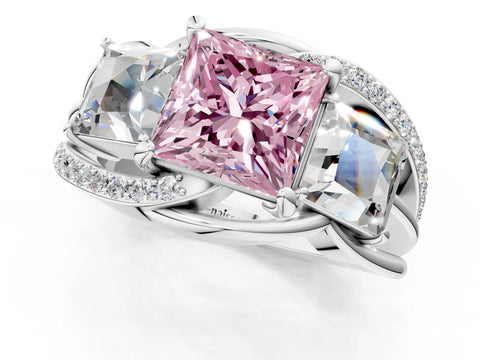 White gold Three-Stone Fancy Pink Princess Cut Cut Diamond Split Shank Prong Set Ring_25