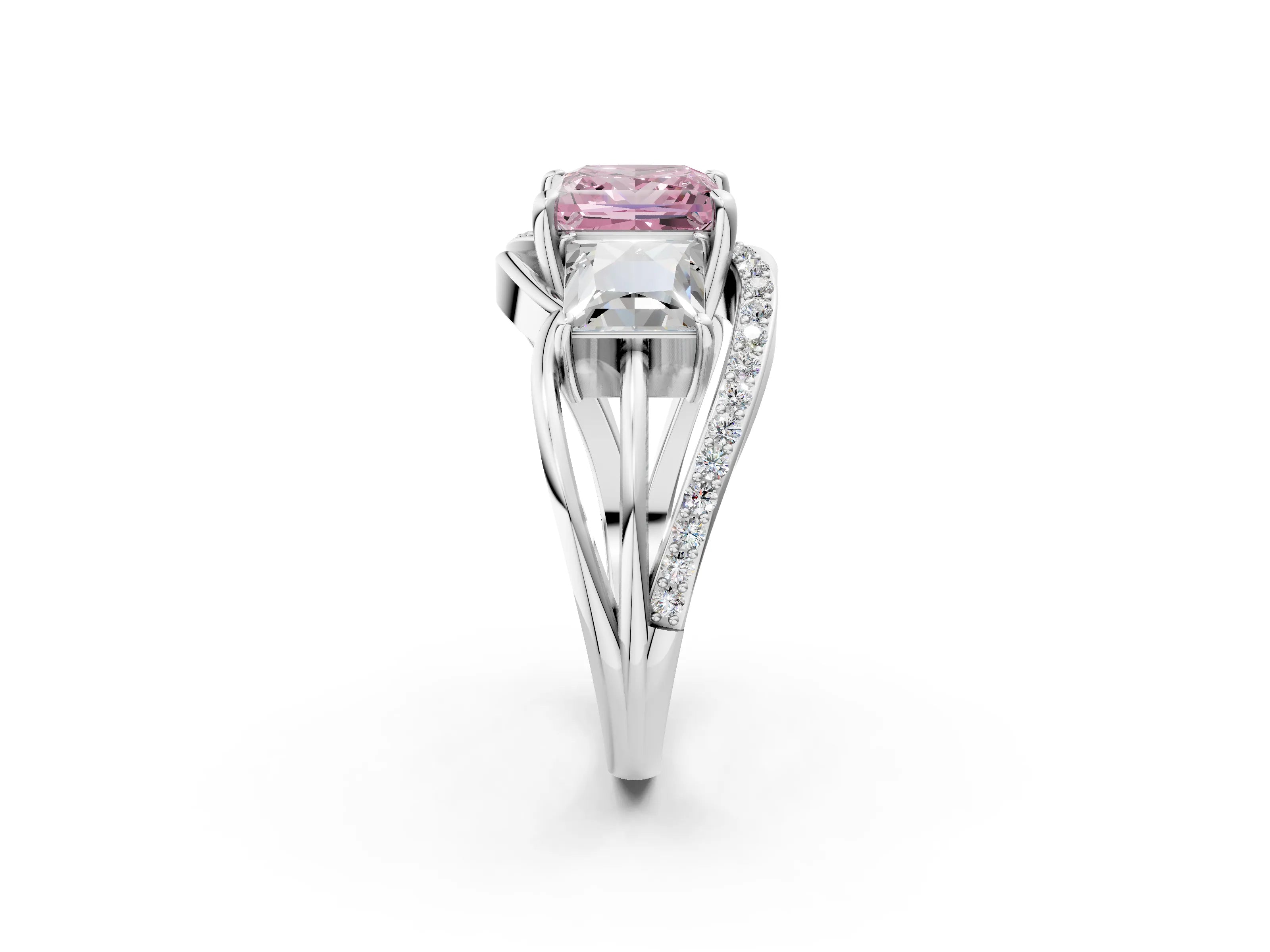 White gold Three-Stone Fancy Pink Princess Cut Cut Diamond Split Shank Prong Set Ring_26