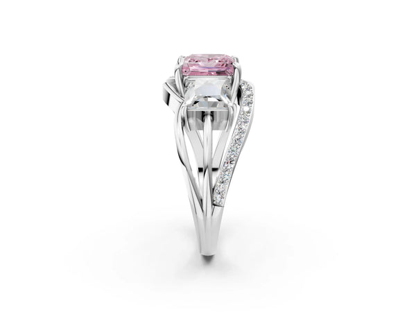 White gold Three-Stone Fancy Pink Princess Cut Cut Diamond Split Shank Prong Set Ring