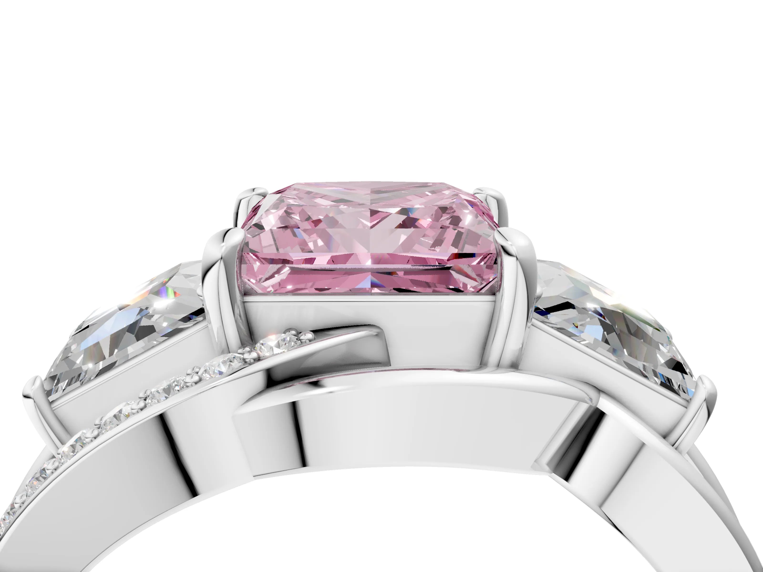 White gold Three-Stone Fancy Pink Princess Cut Cut Diamond Split Shank Prong Set Ring_28