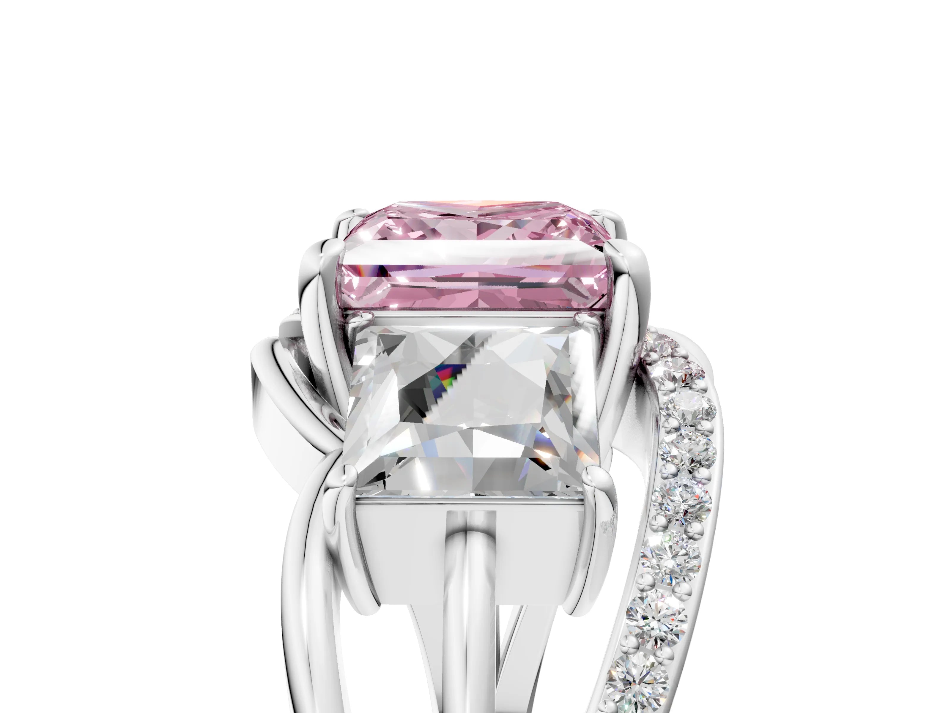White gold Three-Stone Fancy Pink Princess Cut Cut Diamond Split Shank Prong Set Ring_29