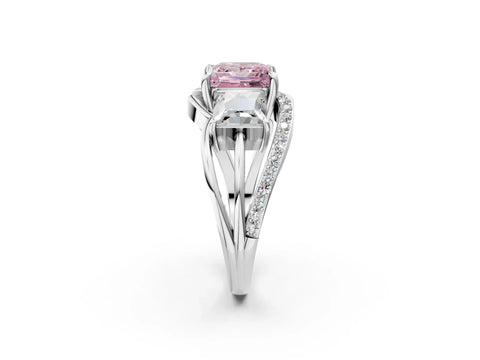 White gold Three-Stone Fancy Pink Princess Cut Cut Diamond Split Shank Prong Set Ring_2