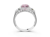 White gold Three-Stone Fancy Pink Princess Cut Cut Milgrain Band Prong Setting Ring_33