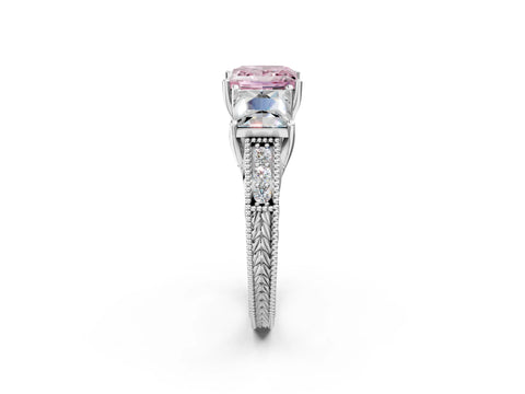 White gold Three-Stone Fancy Pink Princess Cut Cut Milgrain Pavé Engagement Ring_14