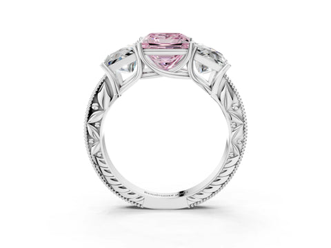 White gold Three-Stone Fancy Pink Princess Cut Cut Milgrain Pavé Engagement Ring_15