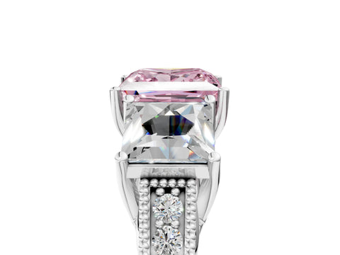 White gold Three-Stone Fancy Pink Princess Cut Cut Milgrain Pavé Engagement Ring_17