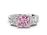 White gold Three-Stone Fancy Pink Princess Cut Cut Solitaire Ring with Classic Prong Setting