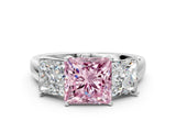 White gold Three-Stone Fancy Pink Princess Cut Cut Solitaire Ring with Classic Prong Setting_12