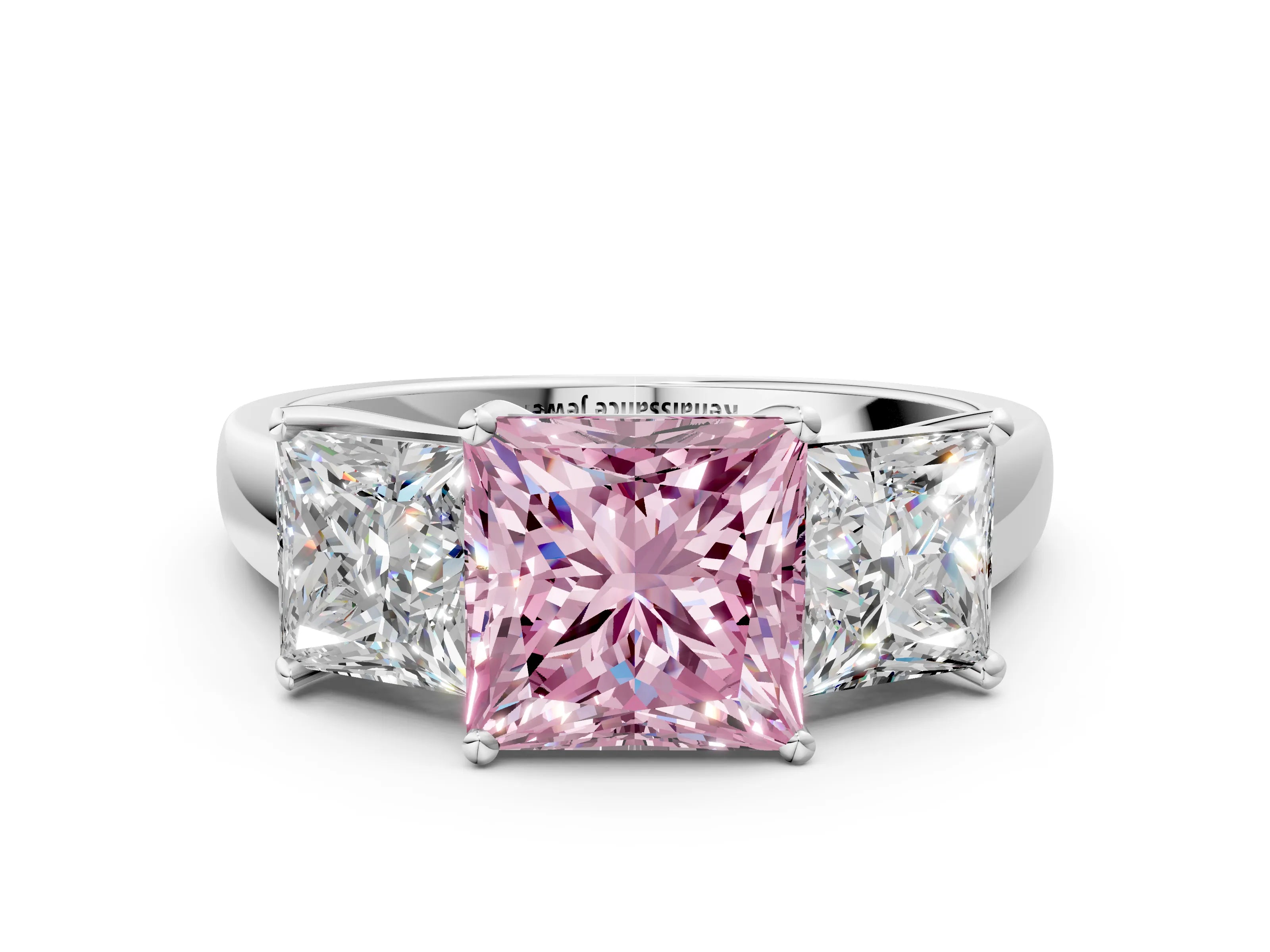 White gold Three-Stone Fancy Pink Princess Cut Cut Solitaire Ring with Classic Prong Setting_12