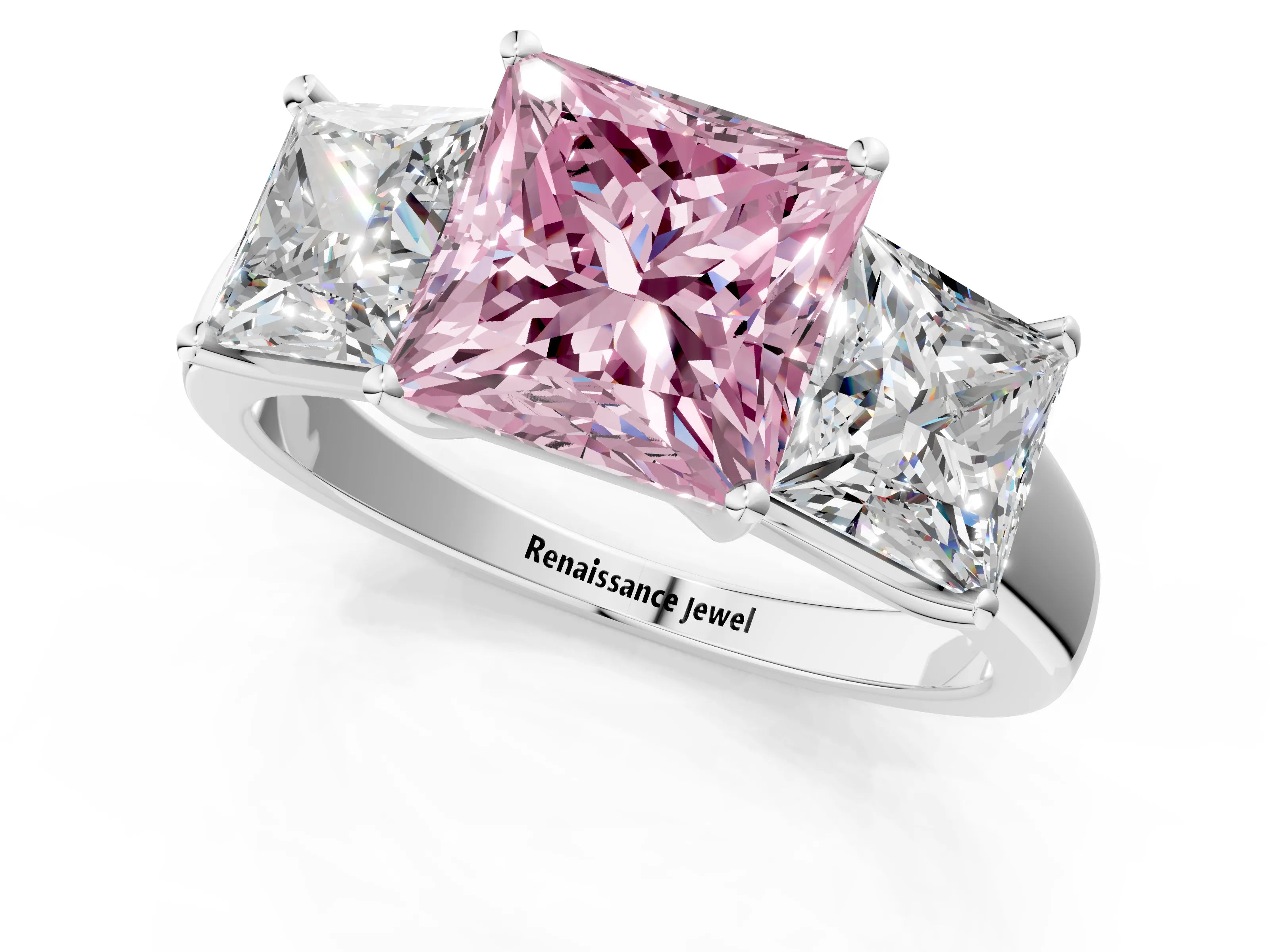 White gold Three-Stone Fancy Pink Princess Cut Cut Solitaire Ring with Classic Prong Setting_13